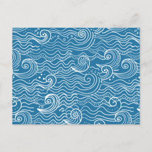 Blue and White Summer Ocean Waves Holiday Postcard