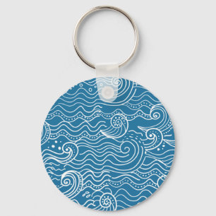 Blue and White Summer Ocean Waves  Key Ring