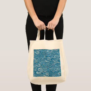Blue and White Summer Ocean Waves Tote Bag
