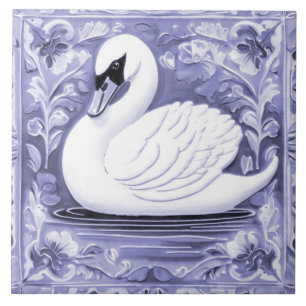 Blue and White Swan European Folk Animal Bird Art Ceramic Tile