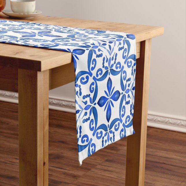 Blue and white Talavera Azulejo tiles Short Table Runner (In Situ)