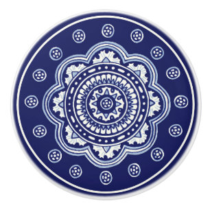 Blue and White Talavera Five Ceramic Knob