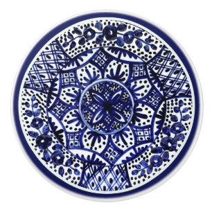 Blue and White Talavera Six Ceramic Knob