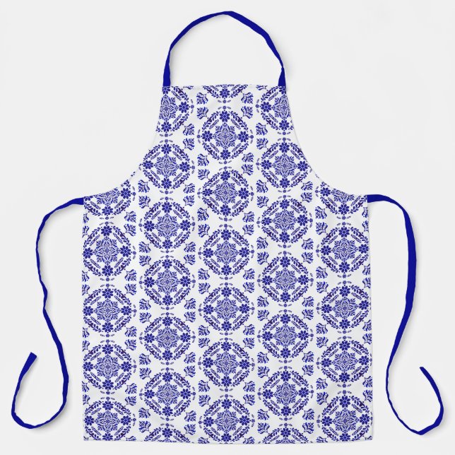 Blue and White Talavera Three Apron (Front)