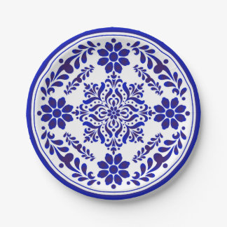 Blue and White Talavera Three Paper Plate