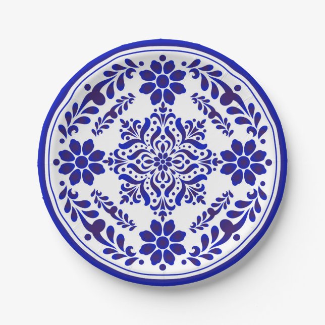 Blue and White Talavera Three Paper Plate (Front)