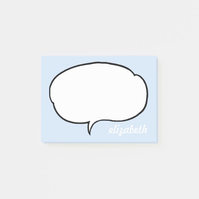 Blue and White Talk Bubble Personalised Name Post-it Notes (Front)