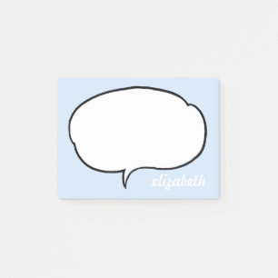 Blue and White Talk Bubble Personalized Name Post-it Notes