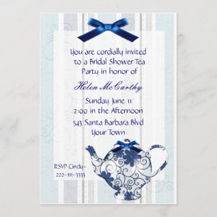 Blue and White Tea Party Bridal Shower Invitation