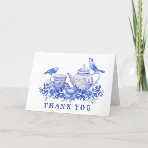 Blue and White Tea Pot with Birds   Thank You
