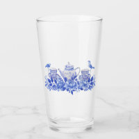 Blue and White Tea Set with Birds