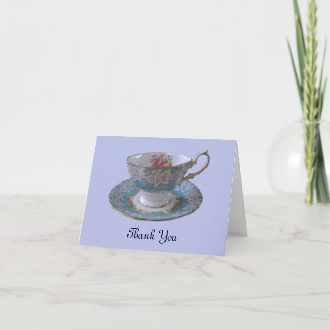 Blue and White Teacup and Saucer Thank You Note Card (Front)