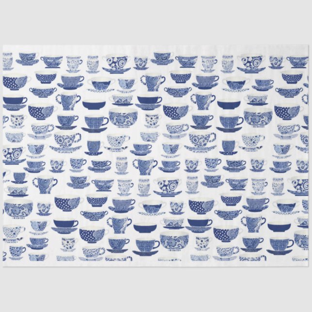 Blue and white teacup pattern tissue paper (Front)