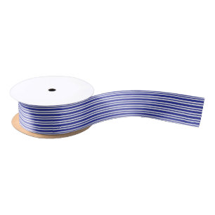 Blue and White Thick and Thin Stripes Satin Ribbon