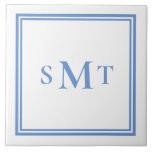 Blue and White Three Letter Monogram Ceramic Tile<br><div class="desc">Create your own blue and white three letter monogram decorative tile. Simple to personalise with custom initials in elegant minimalist typography.</div>