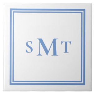 Blue and White Three Letter Monogram Ceramic Tile