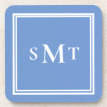 Blue and White Three Letter Monogram Coaster<br><div class="desc">Create your own blue and white three letter monogram coasters. Simple to personalise with custom initials in elegant minimalist typography.</div>