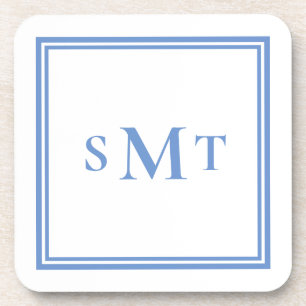Blue and White Three Letter Monogram Coaster