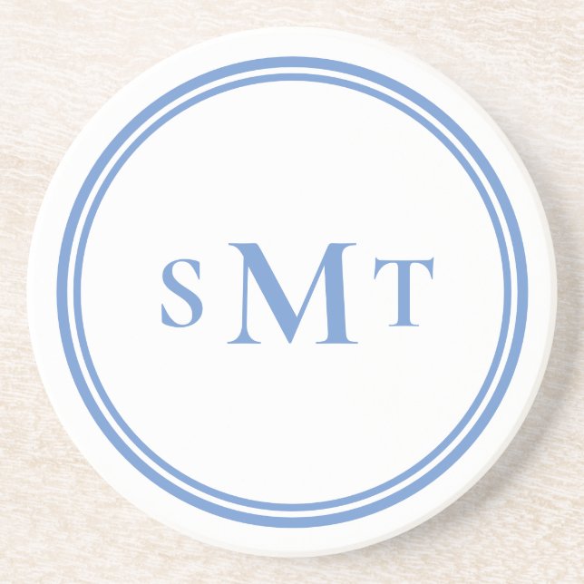 Blue and White Three Letter Monogram Coaster (Front)