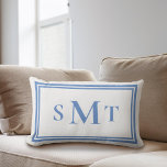 Blue and White Three Letter Monogram Lumbar Cushion<br><div class="desc">Blue and White Three Letter Monogram Throw Pillow</div>