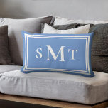 Blue and White Three Letter Monogram Lumbar Cushion<br><div class="desc">Blue and White Three Letter Monogram Throw Pillow</div>