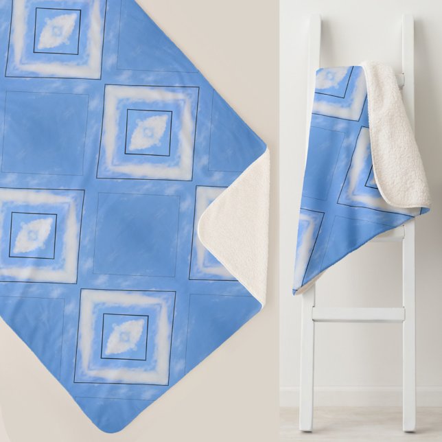Blue and White Tie Dye Diamonds Boho Chic Sherpa Blanket (Creator Uploaded)