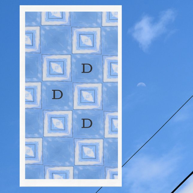 Blue and White Tie Dye with Initials Napkin (Creator Uploaded)