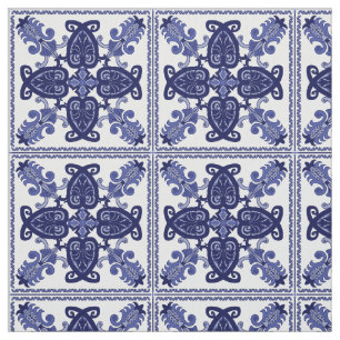 Blue and white tile pattern fabric