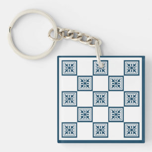 Blue and white tiles key ring