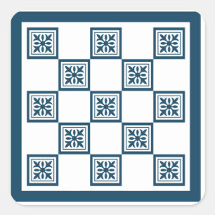 Blue and white tiles square sticker