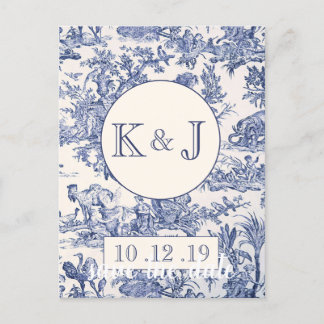 Blue and White Toile Announcement Postcard