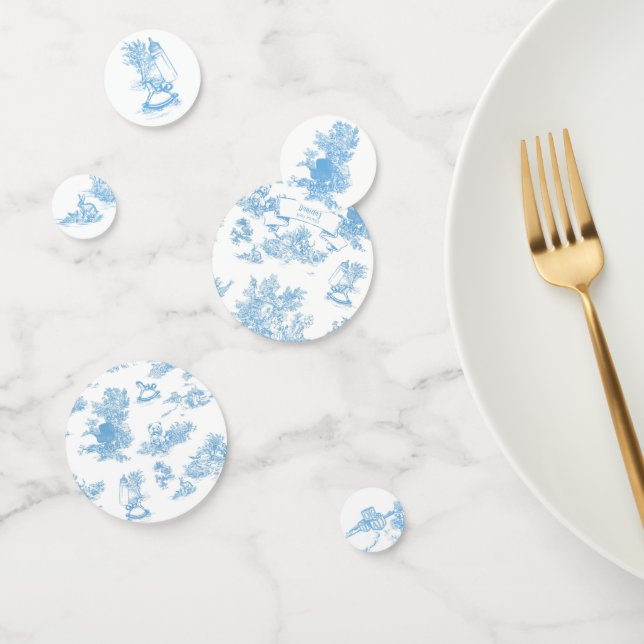 Blue and White Toile de Jouy Baby Shower Confetti (Group)