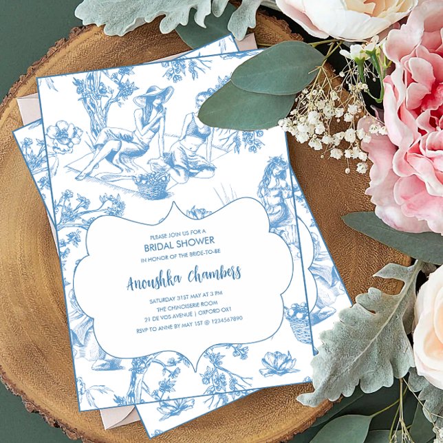 Blue and White Toile de Jouy Bridal Shower Invitation (Creator Uploaded)
