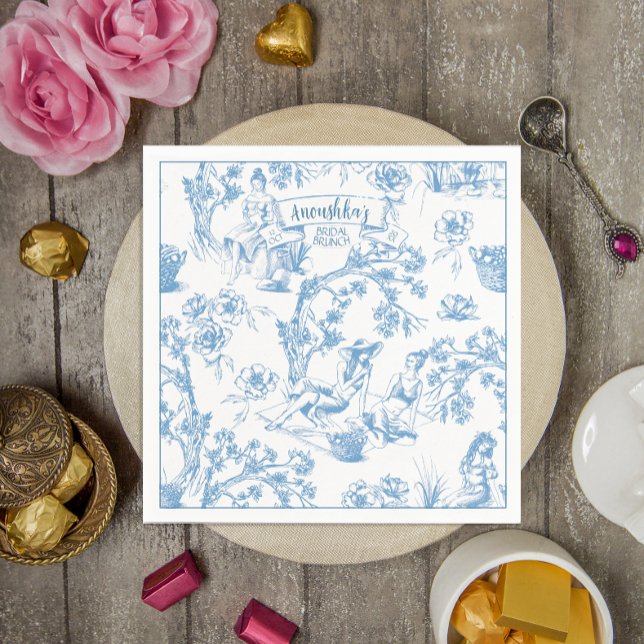 Blue and White Toile de Jouy Bridal Shower Napkin (Creator Uploaded)