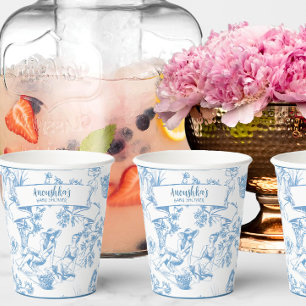 Blue and White Toile de Jouy Bridal Shower Paper Cups