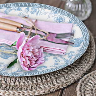 Blue and White Toile de Jouy Bridal Shower Paper Plate