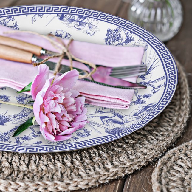 Blue and White Toile de Jouy Bridal Shower Paper Plate (Creator Uploaded)