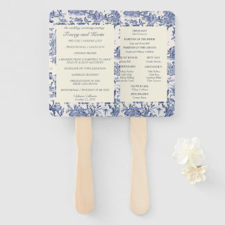 Blue and White Toile Hand Fan