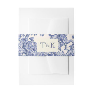 Blue and White Toile Invitation Belly Band