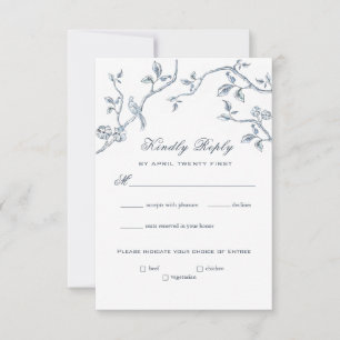 Blue and white Toile RSVP card