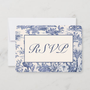 Blue and White Toile RSVP Card