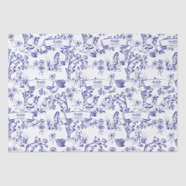 Blue and White Toile Tissue Paper (Front)