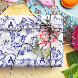 Blue and White Toile Tissue Paper