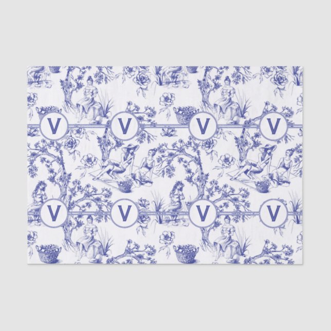 Blue and White Toile Tissue Paper (Front)