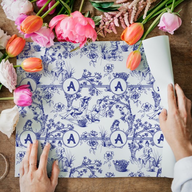 Blue and White Toile Wrapping Paper (Creator Uploaded)