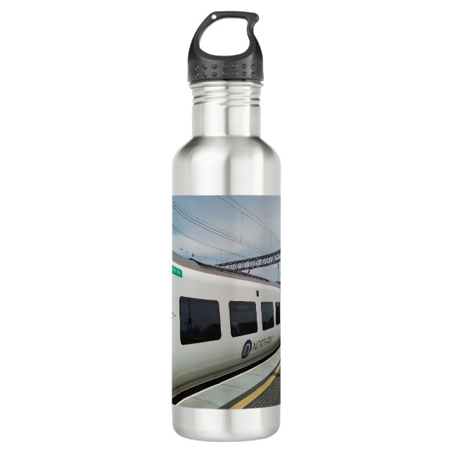 Blue and white train 710 ml water bottle (Front)