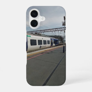 Blue and white train iPhone 16 case