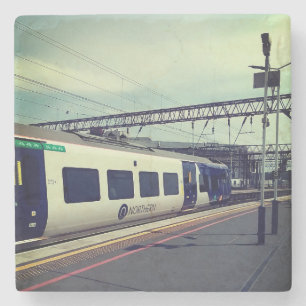 Blue and white train stone coaster