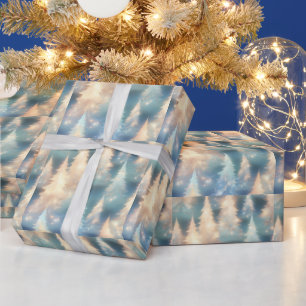 Blue and White Trees Modern Christmas Wrapping Paper