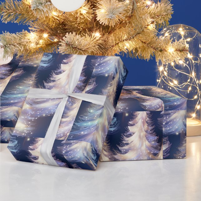 Blue and White Trees Modern Christmas Wrapping Paper (Holidays)